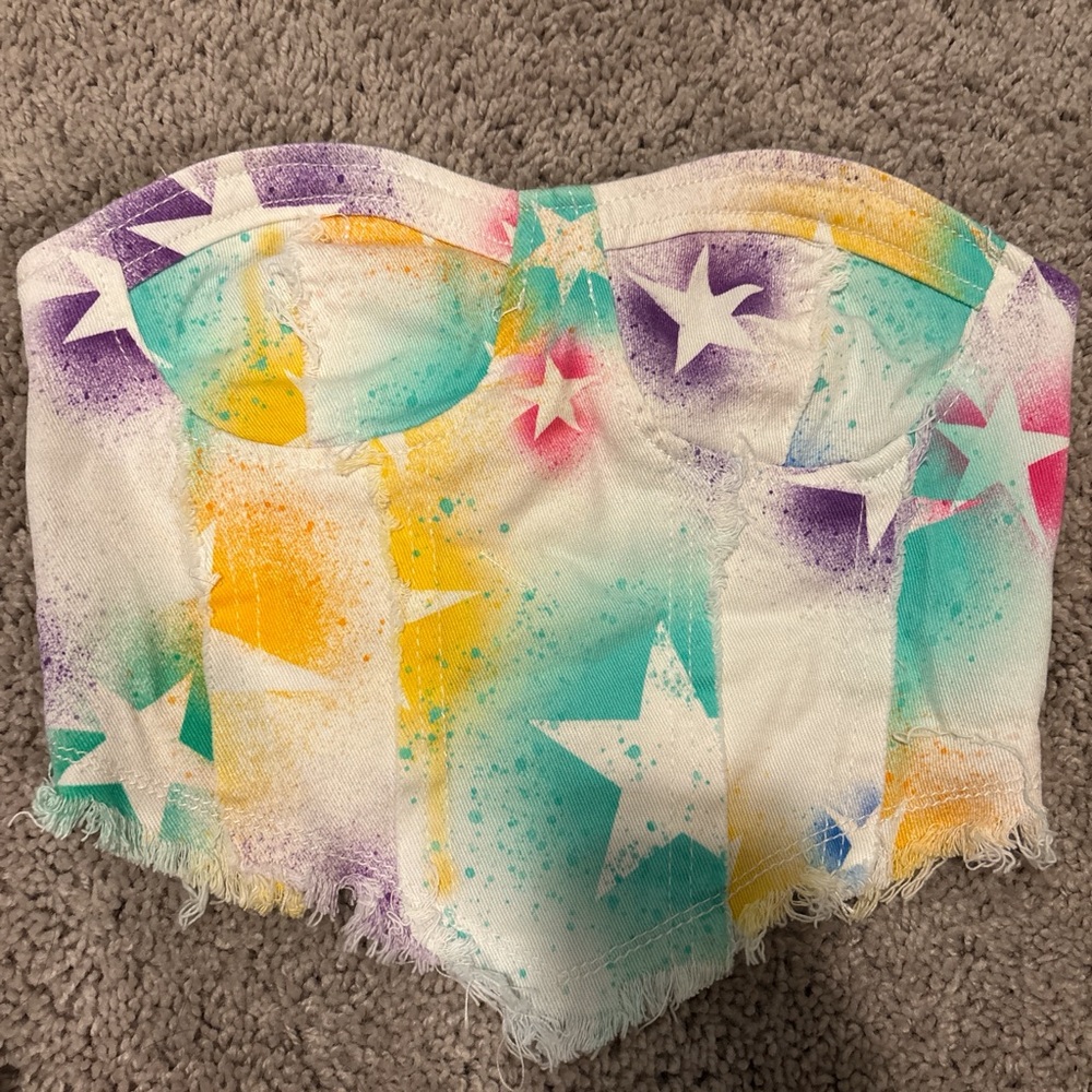 Colorful Star Print Bustier Top
